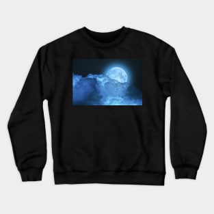 Blue super moon glowing against starry cloudy sky Crewneck Sweatshirt